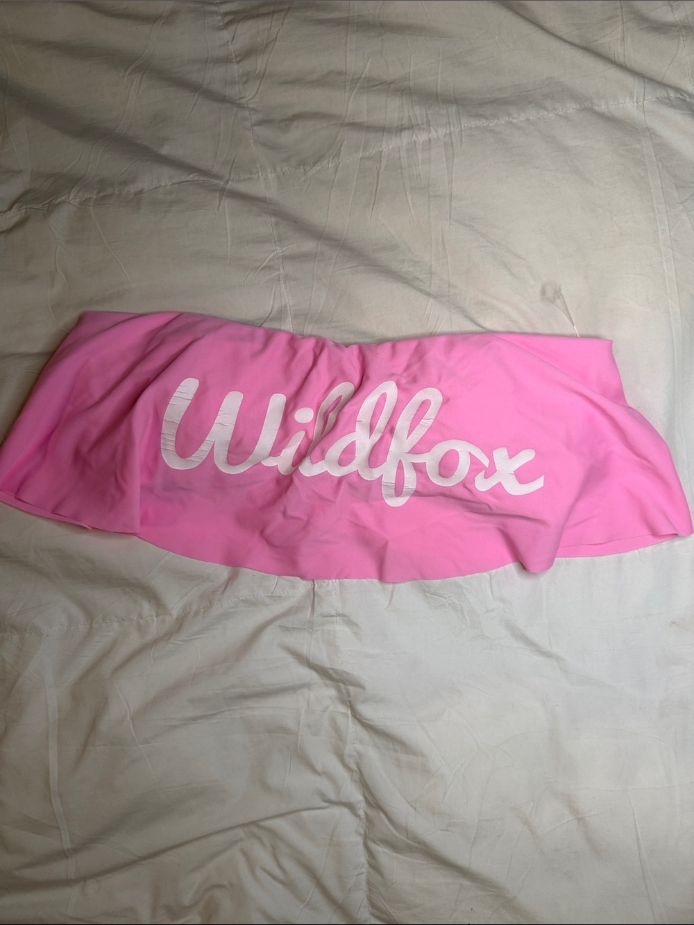 NWOT Wildfox Pink Script Logo Flutter Ruffle Bandeau Bikini Top